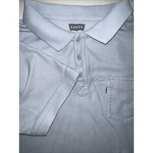 Levis Polo Shirt Mens Large, L Blue Short‎ Sleeve Casual Pocket White Tab Adult